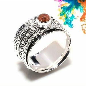 New Sun Stone 925 Silver Spinner Meditation Ring.
